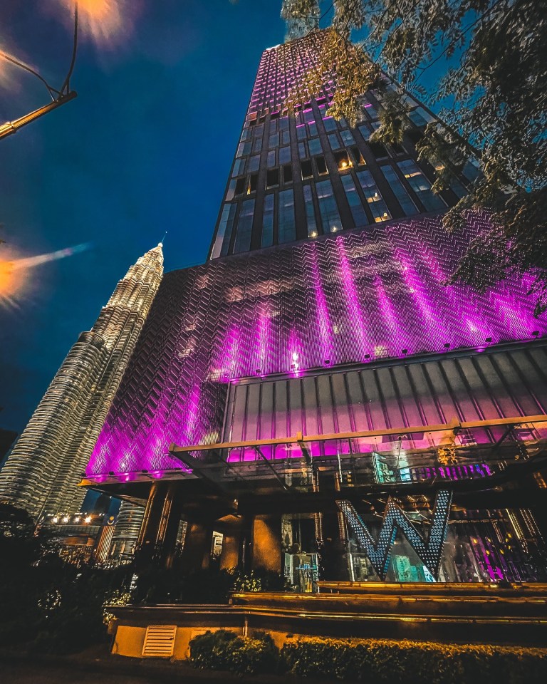 Night view of the W Kuala Lumpur hotel.