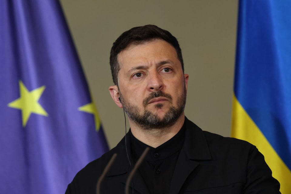 Volodymyr Zelensky speaking at a press conference.