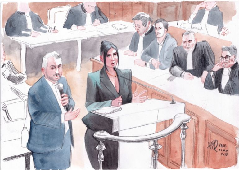 A sketch shows Kardashian testifying in court