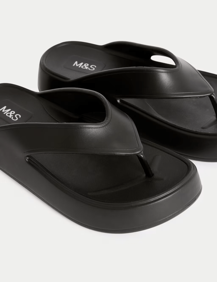 Pair of black platform flip-flops.