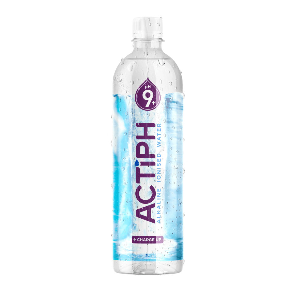 One-liter bottle of ACTIPH alkaline ionized water.