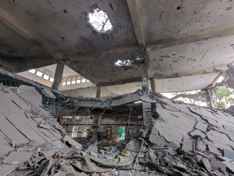 The main hall of the mosque which was also struck by missile. [Abid Hussain/Al Jazeera]