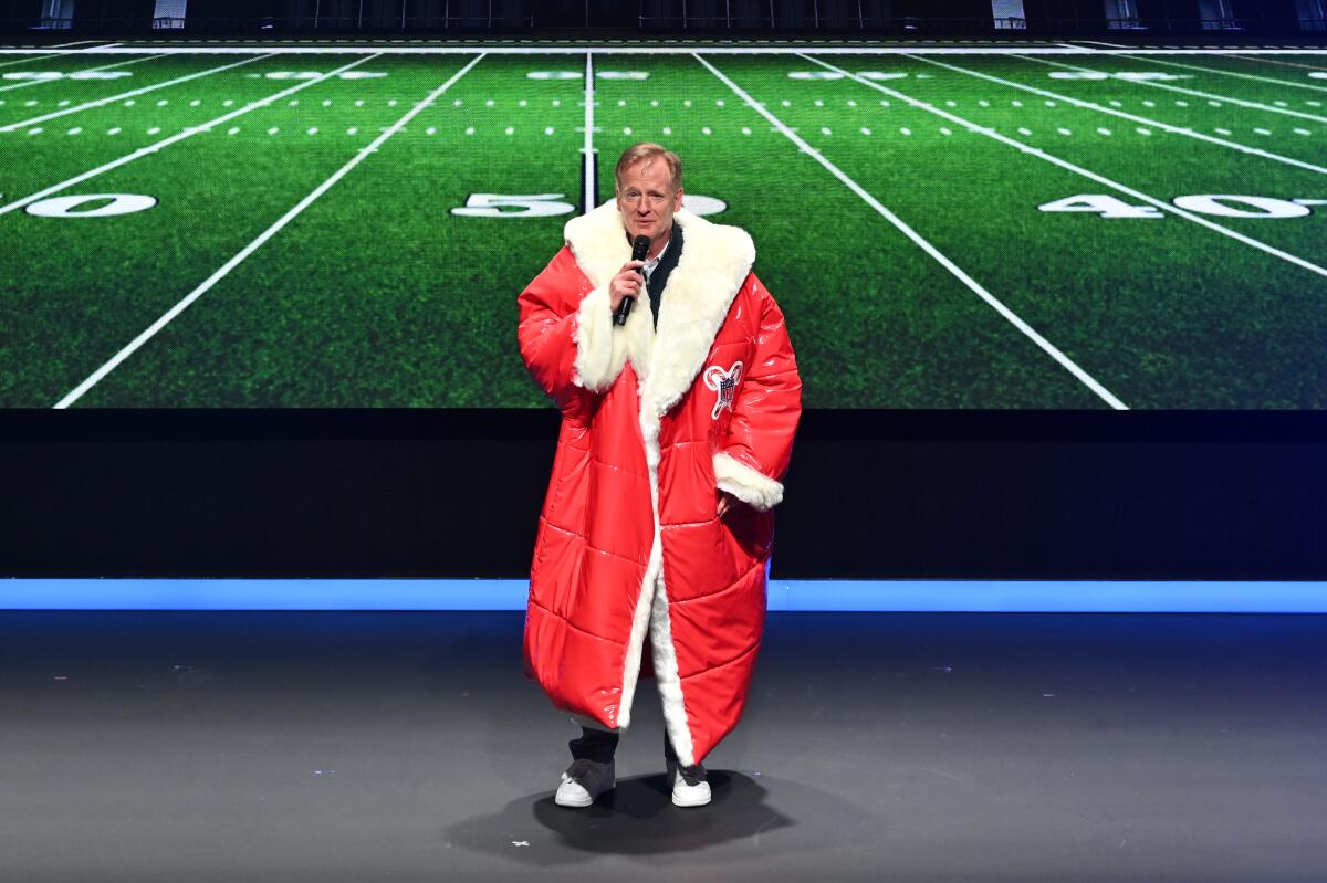 Roger Goodell speaks onstage during Netflix's Upfront 2025 on Wednesday in New York.