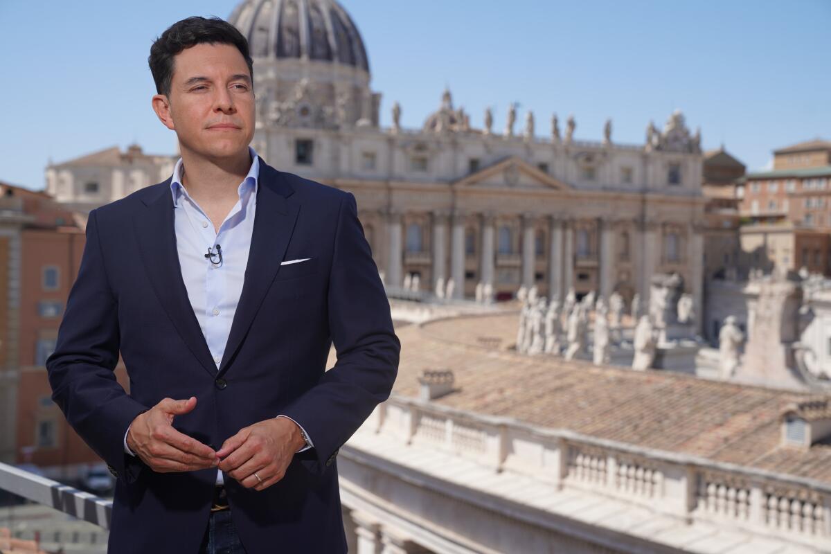 NBC's Tom Llamas in Rome covering the death of Pope Francis in 2025.