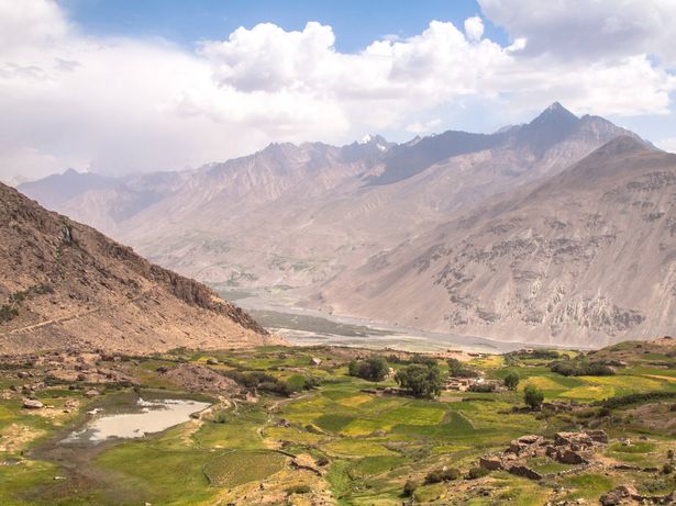 Wakhan Valley and the Hindu Kush Mountains on the border between Tajikistan and Afghanistan in the Pamirs