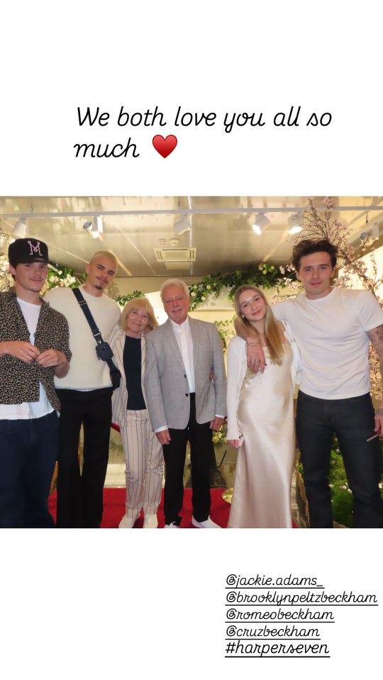 Group photo of Victoria Beckham's family.