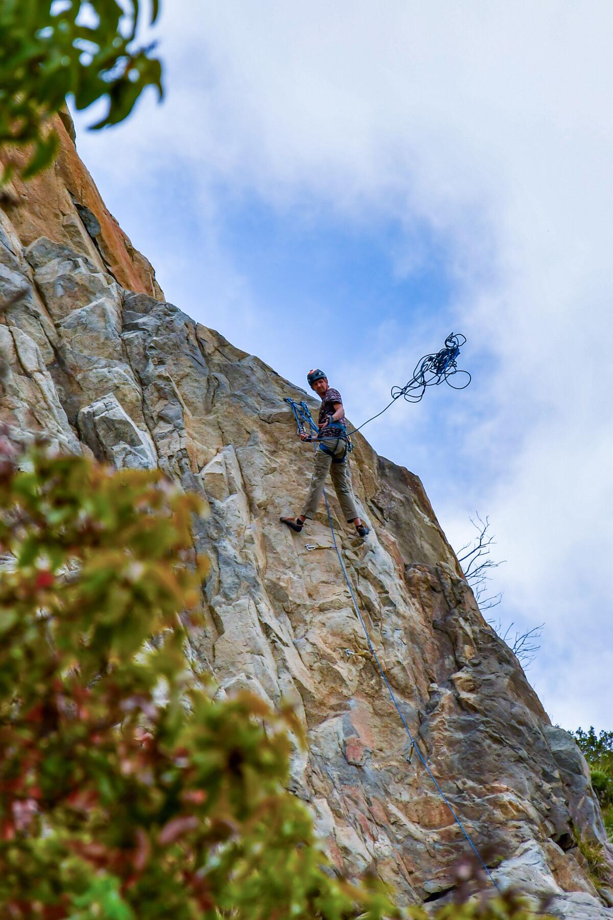 A climber tosses rope near Kwaay Paay Peak.