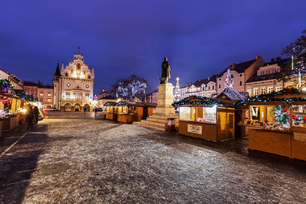 Christmas on Main Square in Rzeszow at evening. 
Rzeszow, Podkarpackie, Poland.