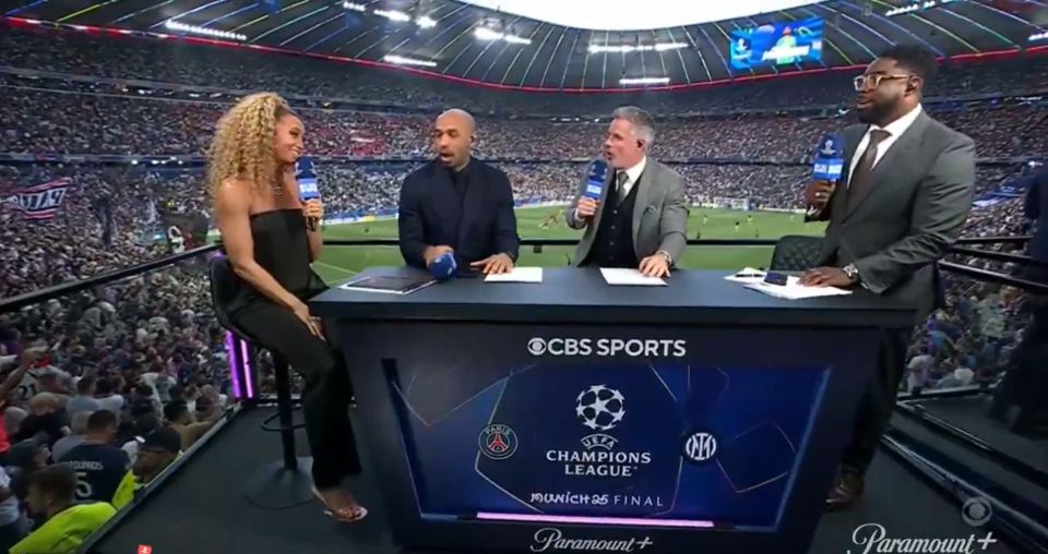 Kate Abdo, with three other commentators, at the Champions League Final.