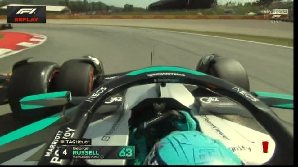 Onboard view of George Russell's car during a Formula 1 race.