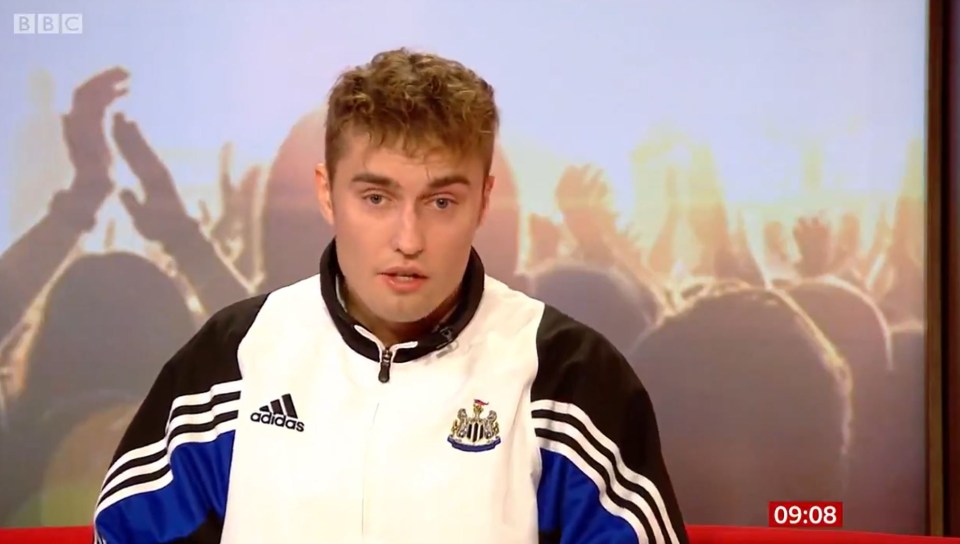 Sam Fender discussing the Newcastle United FC takeover on BBC Breakfast.