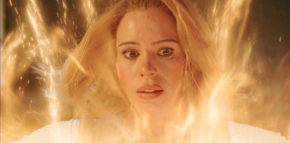 Billie Piper regenerating as the Doctor in the Doctor Who season 2 finale.