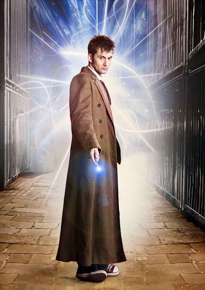 David Tennant as the Doctor in Doctor Who, holding his sonic screwdriver.