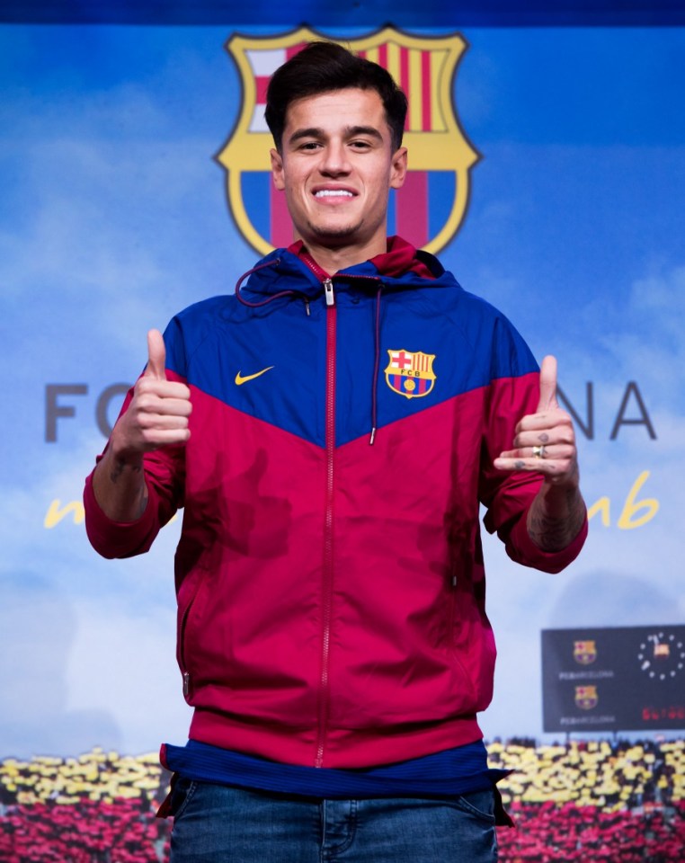 BARCELONA, SPAIN - JANUARY 07: Philippe Coutinho poses prior to signing his new contract with FC Barcelona at Camp Nou on January 7, 2018 in Barcelona, Spain. The Brazilian player signed from Liverpool, has agreed a deal with the Catalan club until 2023 season. (Photo by Alex Caparros/Getty Images)