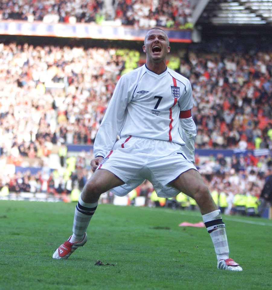 David Beckham celebrating a goal.
