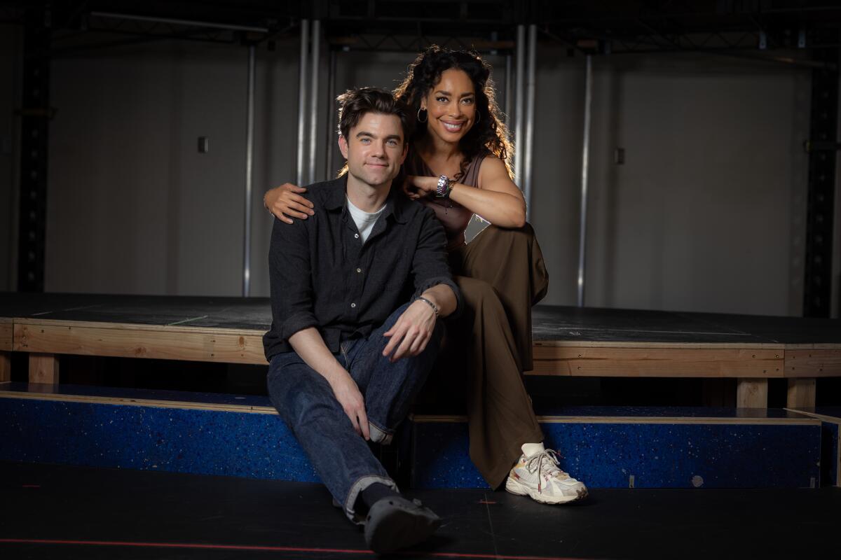 Gina Torres from "Suits" and "The Pitt's" Patrick Ball pose for a portrait as they rehearse for "Hamlet."