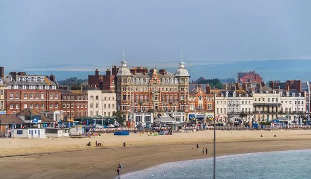 Great Britain, South West England, Dorset, Weymouth, view of the grand old Royal Hotel from the Victorian period built in Northern Renaissance style with Flemish elements
