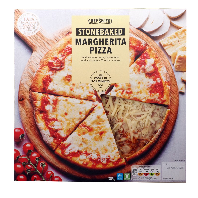 Stonebaked Margherita pizza package.