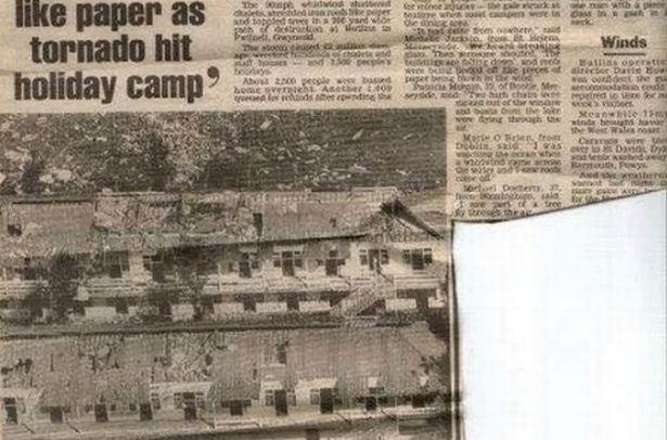 Newspaper clipping of Butlin's tornado