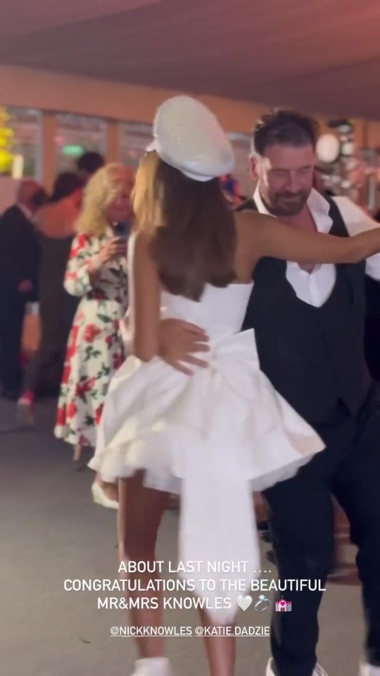 Nick Knowles and his wife dancing at their wedding reception.