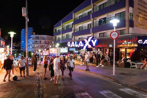 Magaluf, Majorca, Spain - September the 19th 2022: Tourists having fun in Magaluf, resort town on the Spanish island of Majorca, known for its lively nightlife