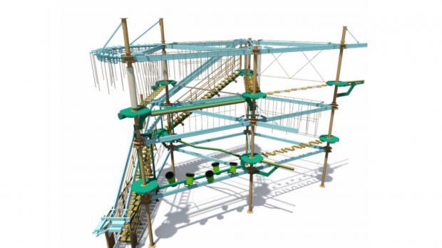 Illustration of a multi-level adventure park structure.