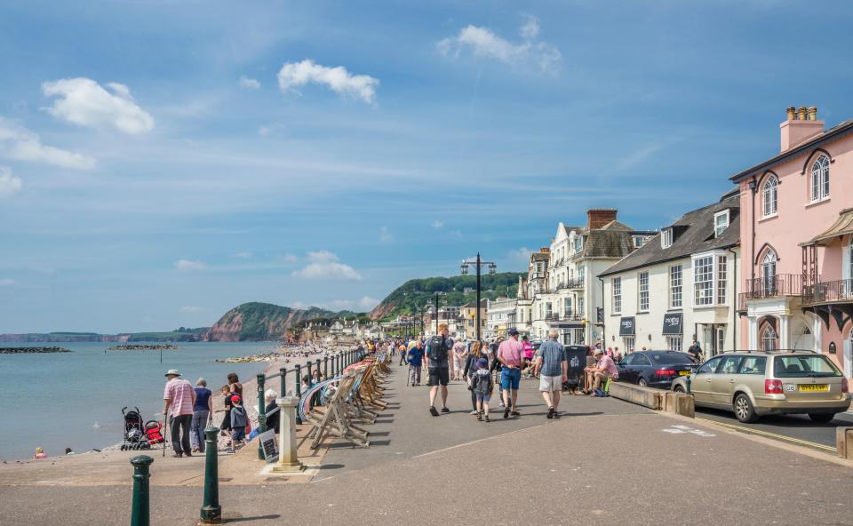 Sidmouth Esplanade and beach front in East Devon, England.