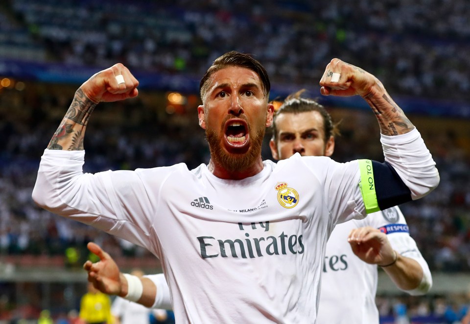 Sergio Ramos of Real Madrid celebrating a goal.