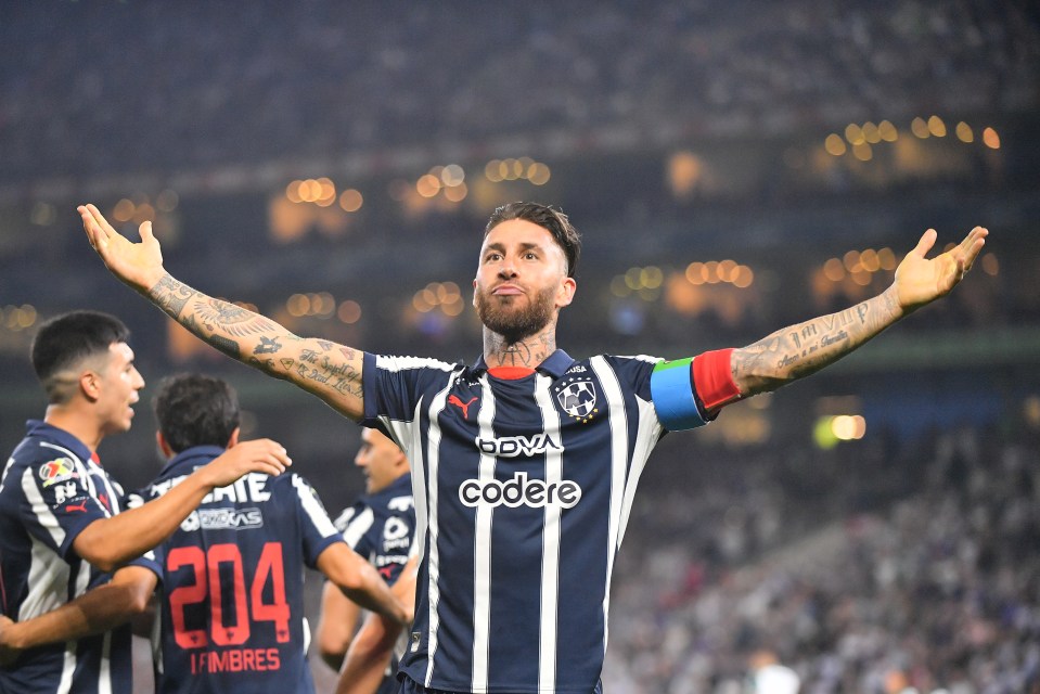 Sergio Ramos of Monterrey celebrating a goal.