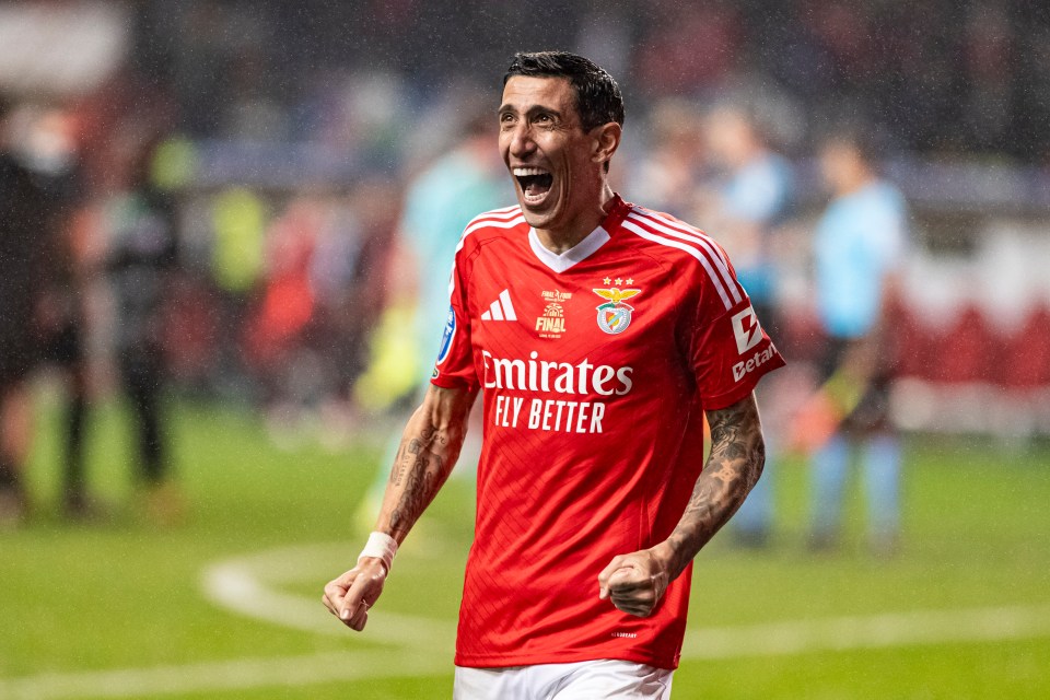 Angel Di Maria of Benfica celebrating a victory.
