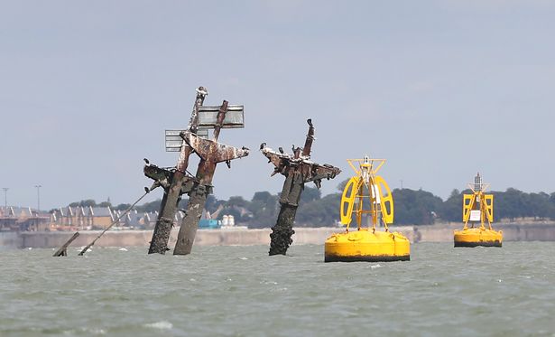 General view of the wreck of the SS Richard Montgomery, a cargo ship used during the World War II war effort, was anchored in Sheerness, Kent, when it grounded and broke up in 1944. For almost 70 years it has rested on a sandbank with 1,400 tonnes of explosives on board, monitored 24-hours a day by port authorities and protected by a 500m (1640ft) exclusion zone.