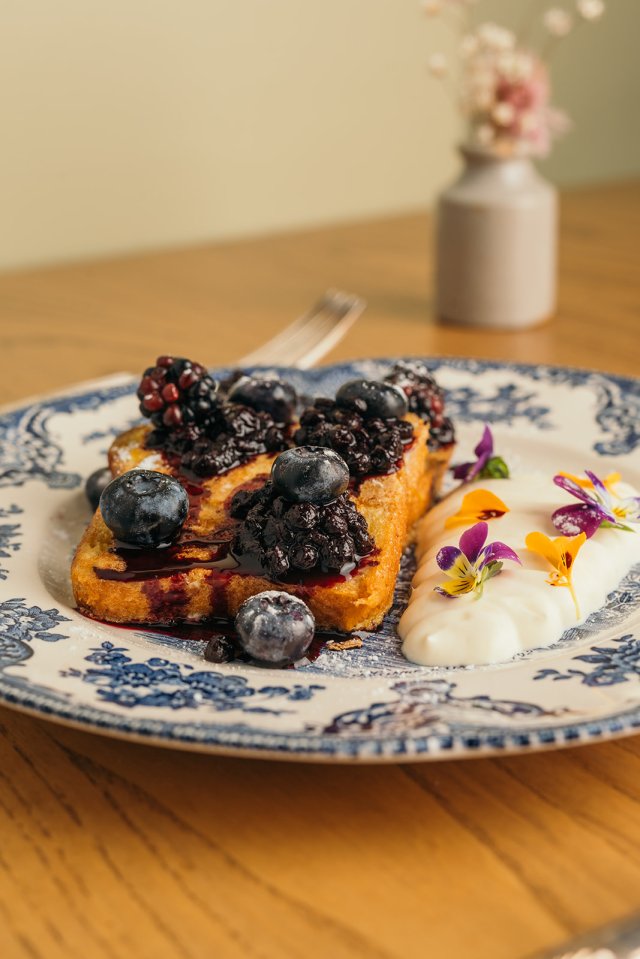 French toast with berries and yogurt.