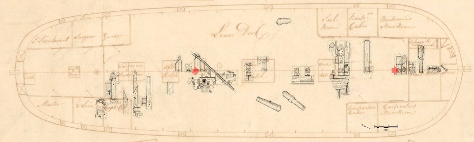 Diagram showing the wreck of Captain Cook's Endeavour.