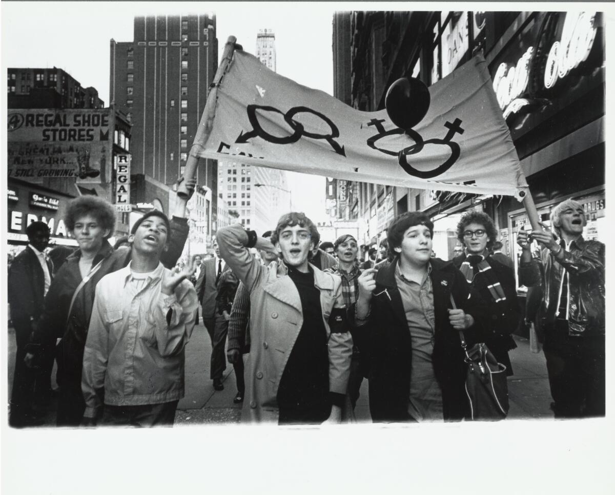 Gay Liberation March on Times Square, 1969. Gelatin silver print.