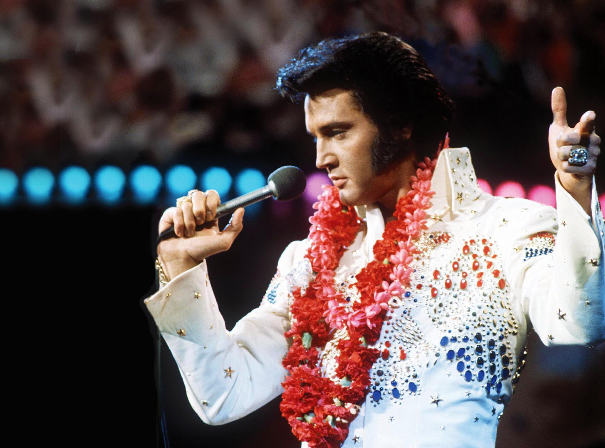 Elvis Presley performing at the Honolulu International Center Arena on Jan. 14, 1973.