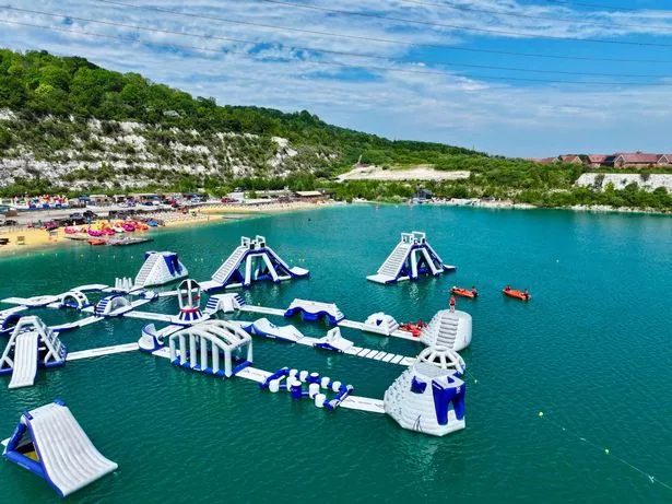 This is the biggest aqua park in Kent and it's in a shimmering, clear water 70 acres lake - and there's a thrilling new slide