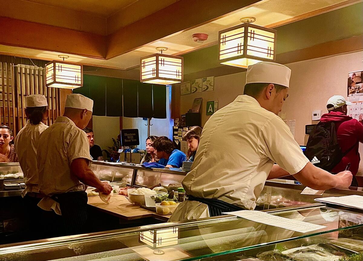 The counter scene at Hama Sushi in downtown L.A.'s Little Tokyo.