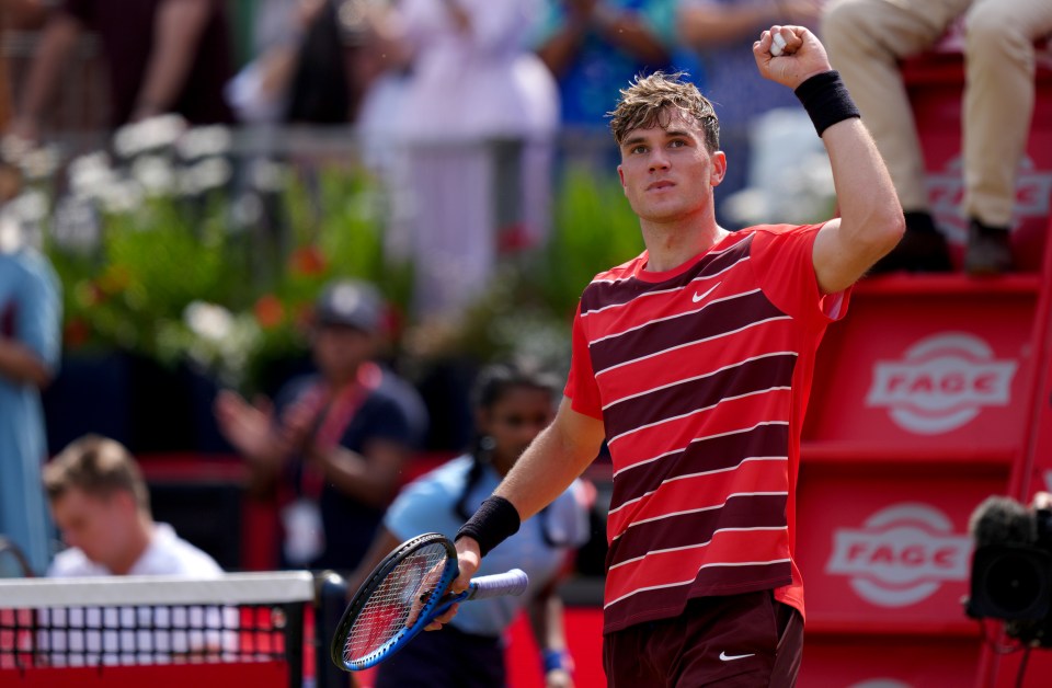 Jack Draper celebrates winning his match against Jenson Brooksby, on day nine of the HSBC Championships at The Queen's Club, London. Picture date: Tuesday June 17, 2025. PA Photo. Photo credit should read: Ben Whitley/PA Wire. RESTRICTIONS: Use subject to restrictions. Editorial use only, no commercial use without prior consent from rights holder.