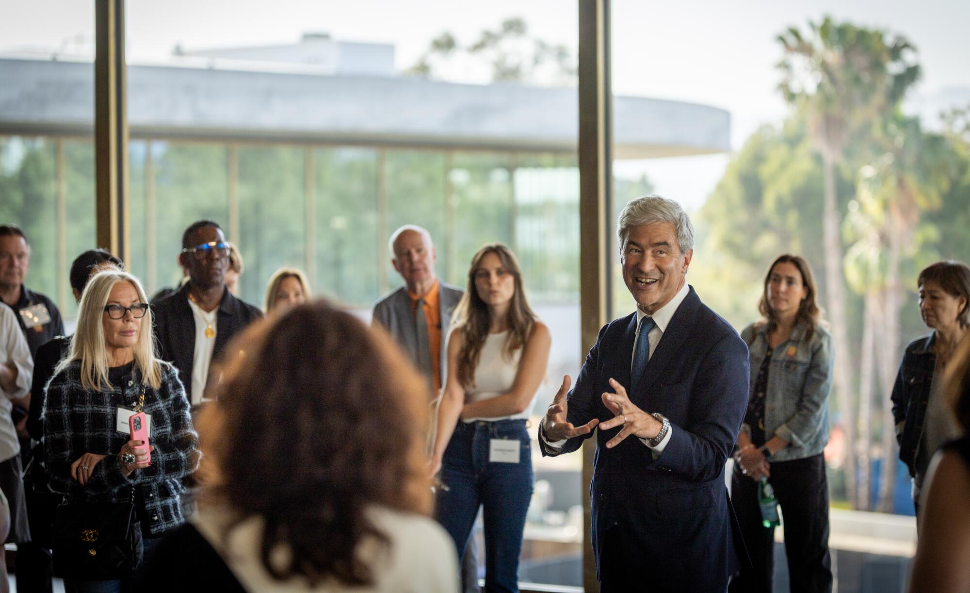 Museum director Michael Govan leads a media tour in the new LACMA building.