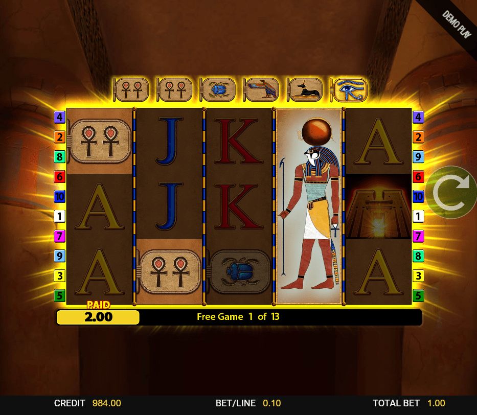 Eye of Horus slot machine showing a winning combination.