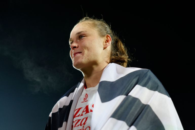 Soccer Football - Women's World Cup - Women's European Qualifiers - Austria v Poland - Viola Park, Vienna, Austria - December 3, 2024 Poland's Ewa Pajor celebrates after the match REUTERS/Lisa Leutner