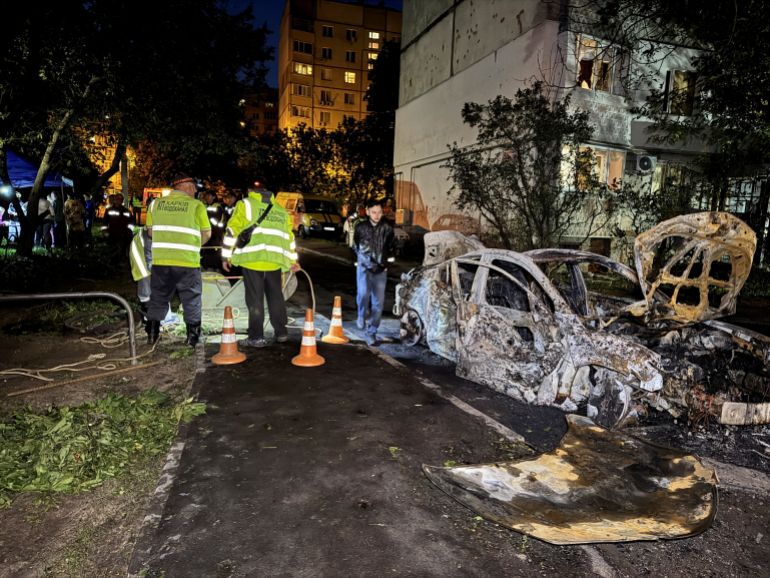 A view shows the site of the Russian drone strike, amid Russia's attack on Ukraine, in Kharkiv,