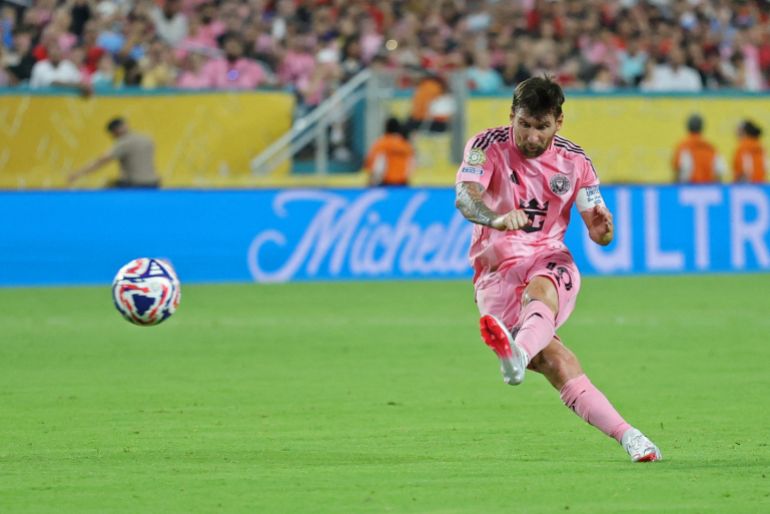 Football - Club World Cup - Group A - Al Ahly v Inter Miami CF - Hard Rock Stadium, Miami Gardens, Florida, U.S. - June 14, 2025 Inter Miami CF's Lionel Messi shoots