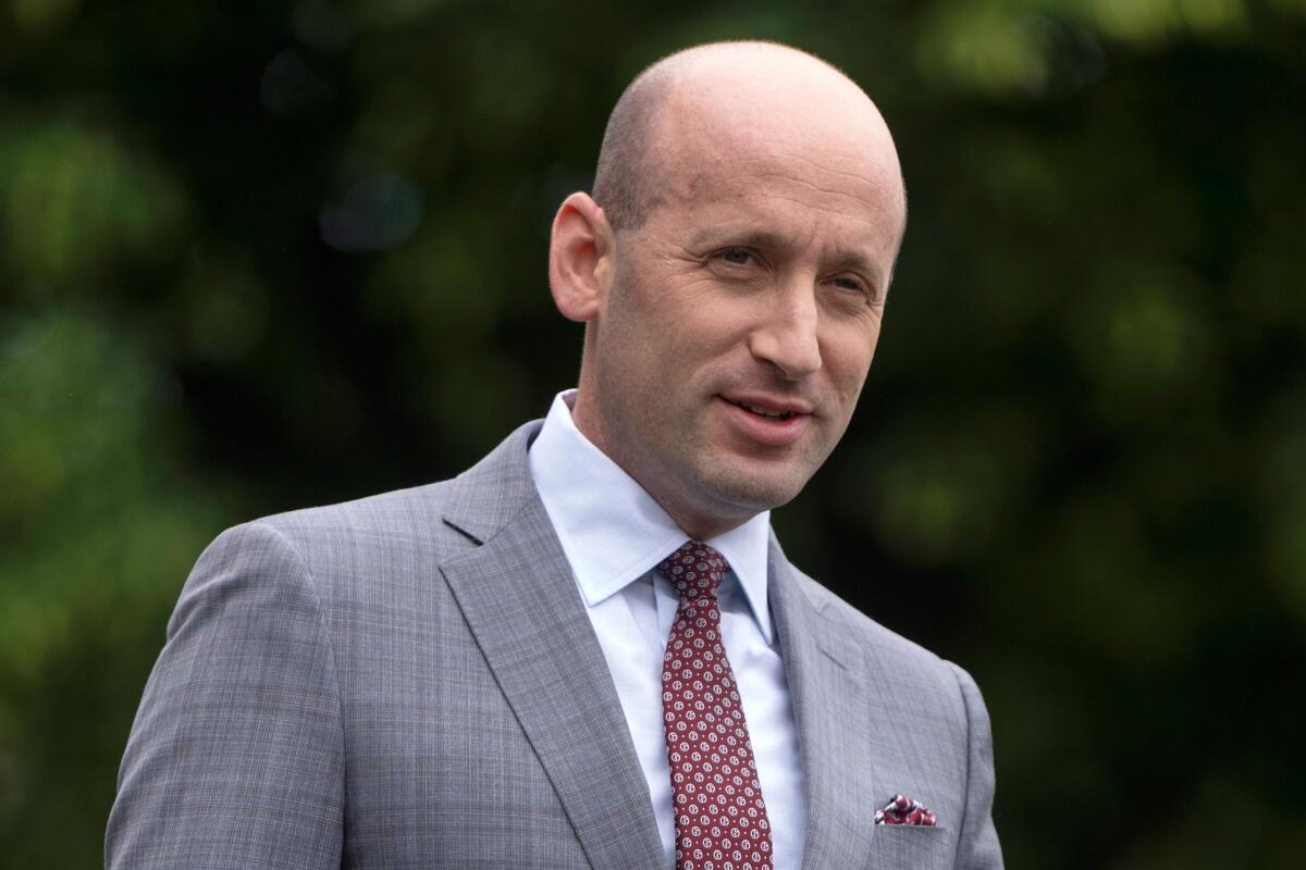 White House Deputy Chief of Staff Stephen Miller speaks to reporters Friday outside the White House.