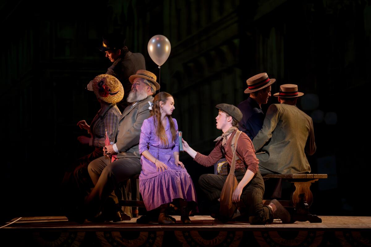 Olivia Goosman, from left, Jack Roden and the national touring company of "Parade."