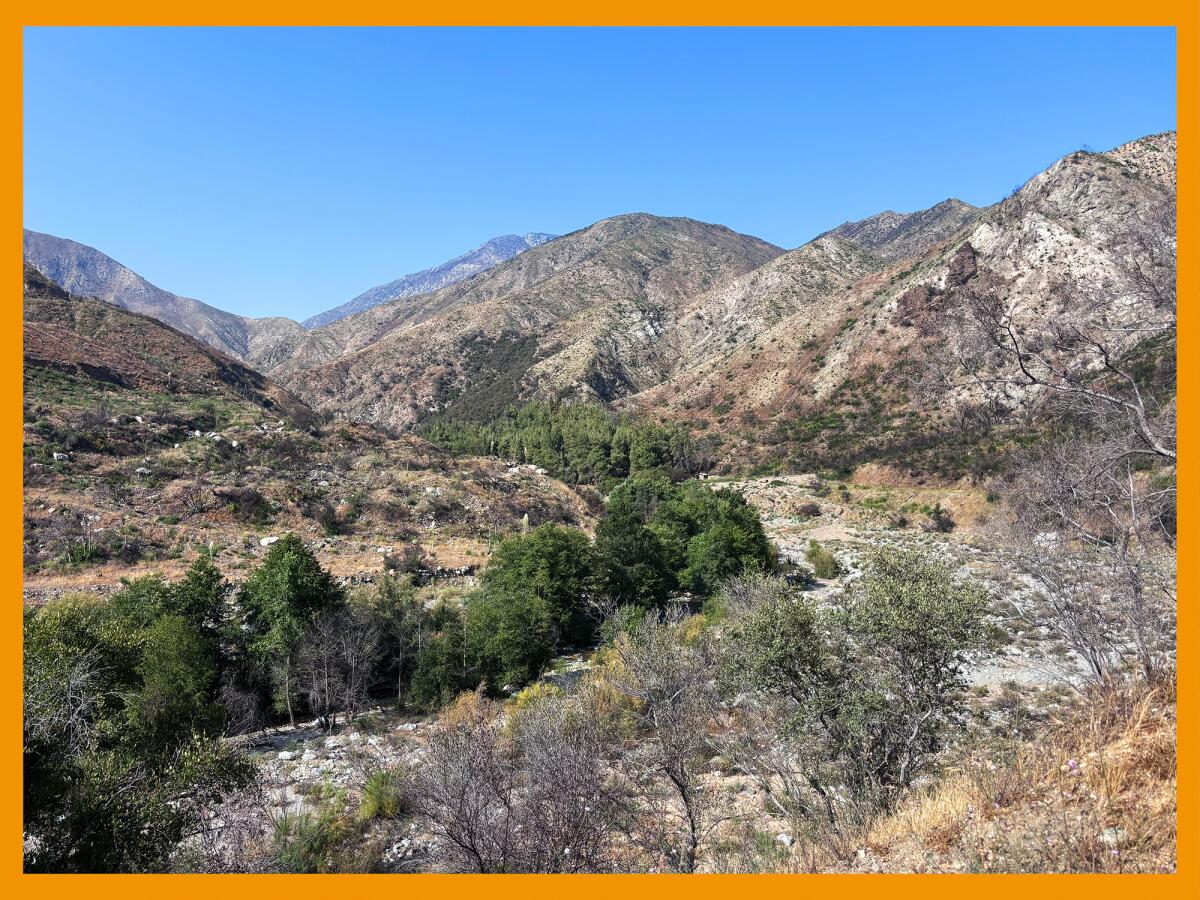 Landscape of burned and rocky hills.