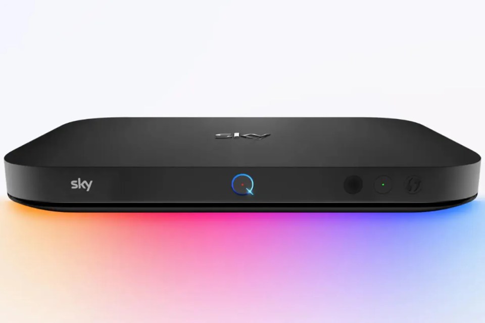 Sky Q box with colorful light base.