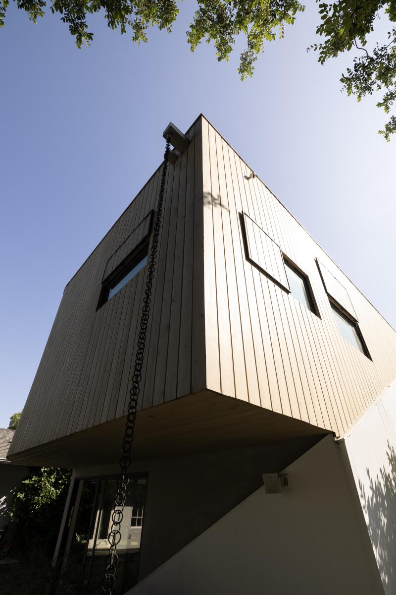 Exterior of a two story ADU with cedar siding 