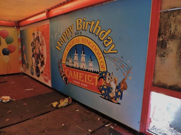 These are the eerie pictures inside the abandoned Camelot Theme park - which show the ill-fated site covered in graffiti and a number of rides dismantled. See Ross Parry story RPYCAMELOT; The King Arthur-inspired park was boarded up in 2012 after being open to the public for 30 years, which owners blamed on bad weather and events like the Olympics. Urban explorer Matthew Holmes, 23, captured the derelict site in a series of photos which were shared thousands of times after being posted on Facebook. The photos show decapitated statues, graffiti-covered restaurants and rusting roller coasters choked by overgrown vines.