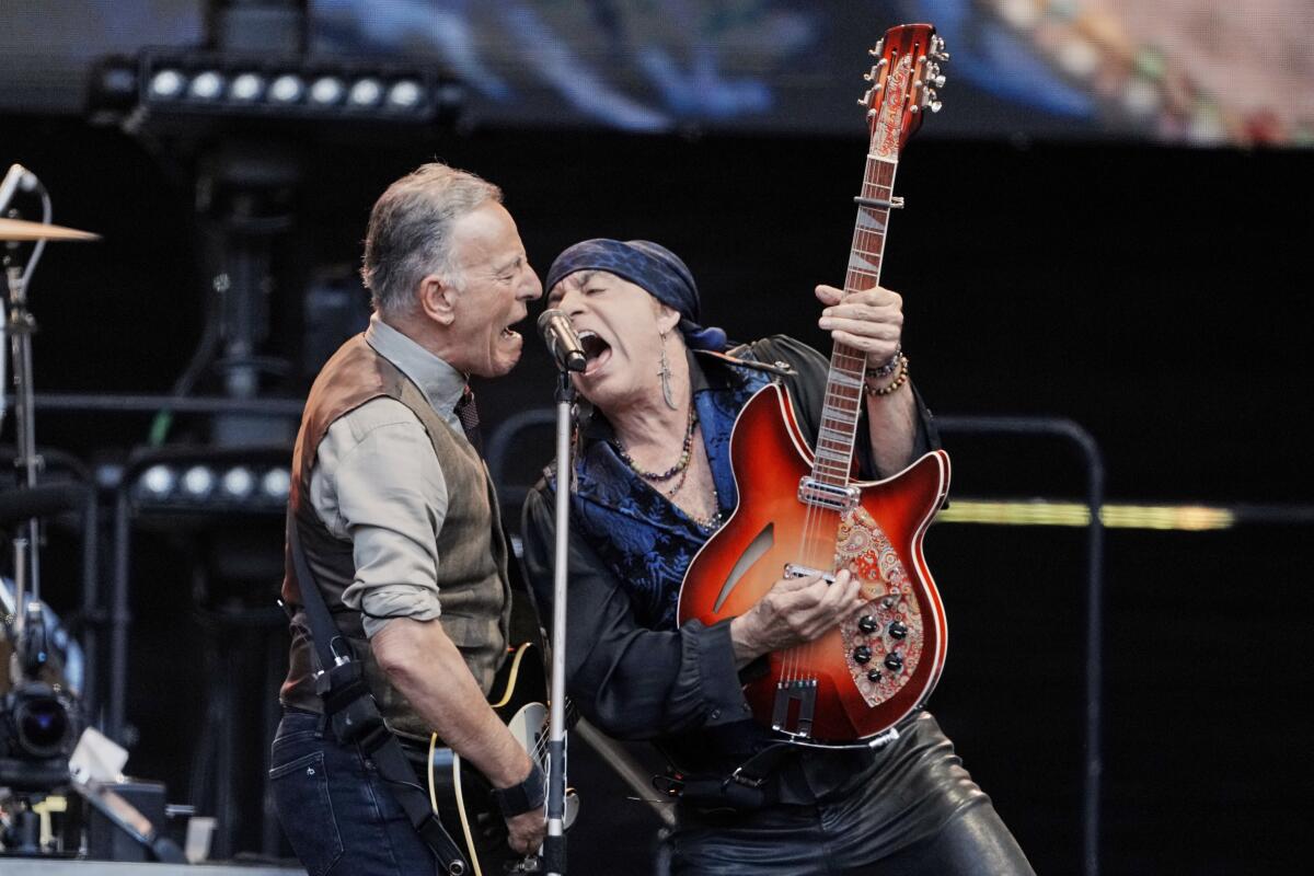 Bruce Springsteen performs with Steven Van Zandt: at the Olympic Stadium in Berlin, Germany, Wednesday, June 11, 2025. 